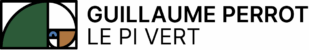 Logo Guillaume Perrot Le Pi Vert : spirale de Fibonacci stylisée verte, marron et bleue avec lettrage noir épuré.